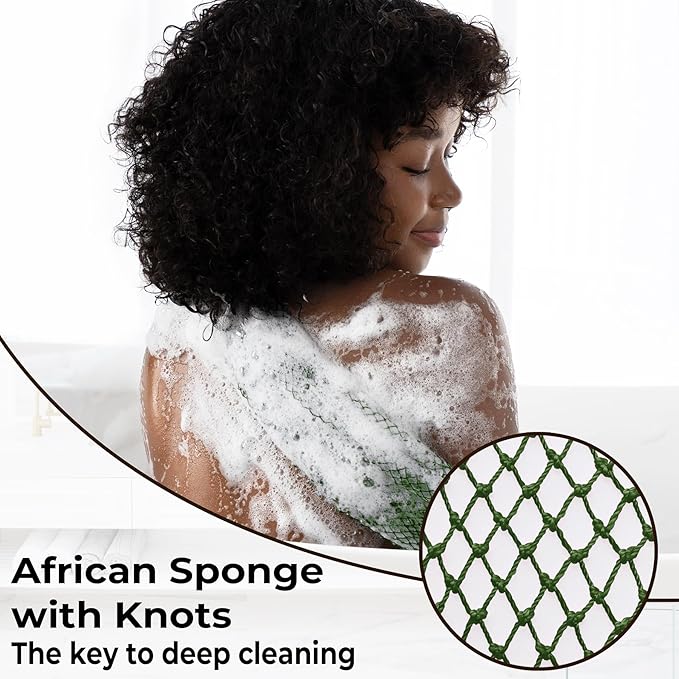 African Net Sponge Authentic - Afro Scrub Exfoliating Net Sponge with Knots - African Bath Sponges for Body Scrubber Exfoliator - Back Scrubber for Shower Bathing Accessories