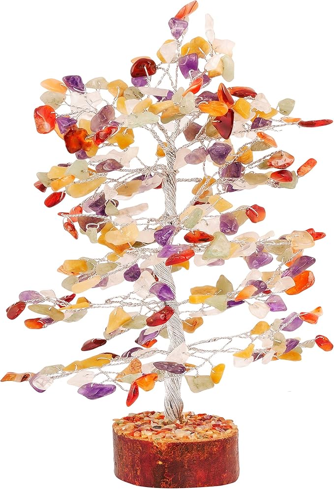 FASHIONZAADI 7 Chakra Tree of Life - Crystal Tree for Positive Energy, Feng Shui Home Decor, Wire Bonsai, Crystal Decor - Spiritual Gift, Meditation
