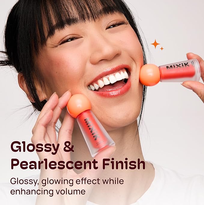 MIXIK Plumping Lip Ampoule, Hydrating Lip Gloss Plumping Ampoule made with Shea Butter & Argan Kernel Oil leaving Lips Plump, Smooth and Glossy, promotes Vibrant High-Gloss Plump Lips (Poppy Plump)