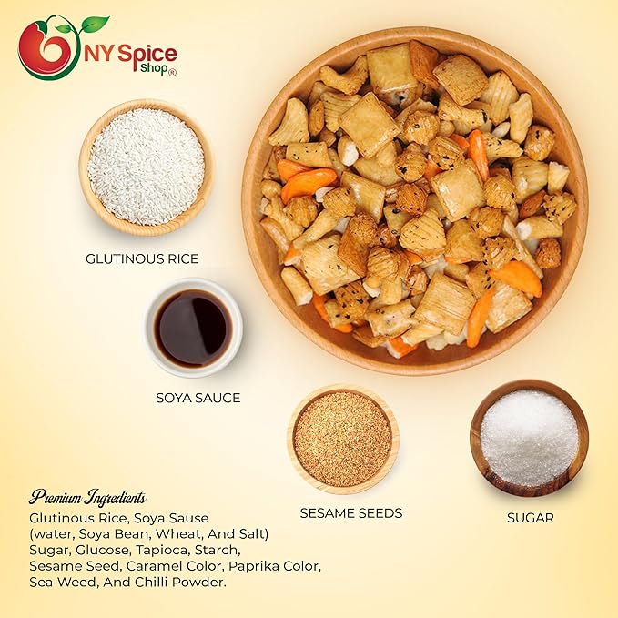 NY SPICE SHOP Oriental Rice Crackers – 1 Pound (16 oz) Oriental Rice Cracker Mix – Japanese Rice Crackers – Oriental Snack Mix – Party Rice Cracker