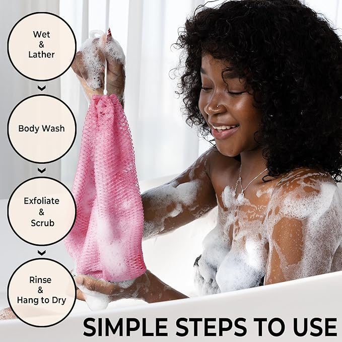 African Net Sponge Authentic - Afro Scrub Exfoliating Net Sponge with Knots - African Bath Sponges for Body Scrubber Exfoliator - Back Scrubber for Shower Bathing Accessories