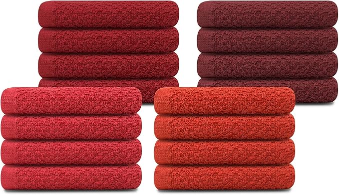 16 Pack Cotton Washcloths for Body and Face, 12x12 Inches, Pack of 16, Multipurpose and Lightweight Wash Clothes for Face. Highly Absorbent - Travel and Bath Towel (Red Family)