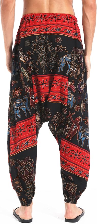 AITFINEISM Men's Drawstring Aladdin Hippie Harem Pants Loose Drop Crotch Trousers