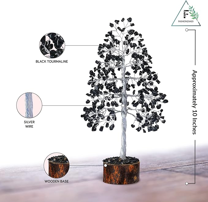 FashionZAADI Black Tourmaline Crystal Bonsai Tree for Positive Energy - Reiki Protection Crystals - Tree of Life Decor - Desk Accessories Aesthetic