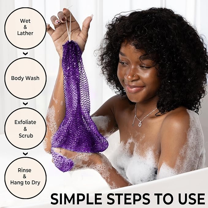 African Net Sponge Authentic - Real African Exfoliating Body Scrubber Sponge with Knots - Shower Washcloths for Exfoliator - Body Care Bathing Accessories