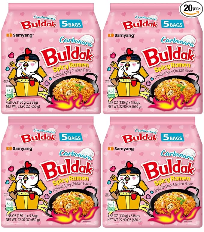 Samyang Buldak Hot Spicy Chicken Ramen Noodle Korean Stir-Fried Ramen, Carbonara Flavor, (20, Carbonara)