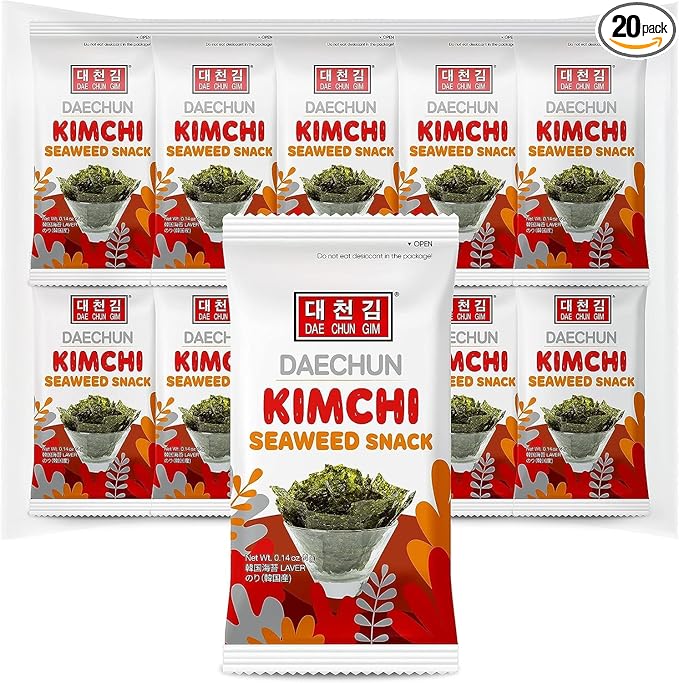 CHOI's 1 Kimchi Seaweed Snacks / (20 Pack) / Product of Korea/Kimbap, Gimbap, Keto, Gluten Free, Full of Fiber, Vitamin, Mineral, High protein snack