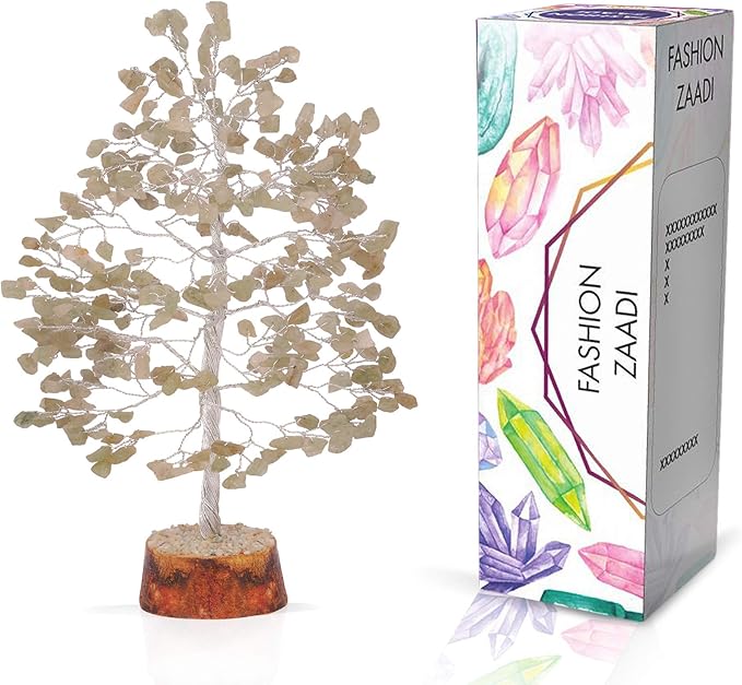FASHIONZAADI Gemstone Money Tree Reiki Healing Chakra Balancing Handmade Bonsai Trees Spiritual Gift Aura Cleansing Good Luck Home Decor (Green Jade Silver Wire)