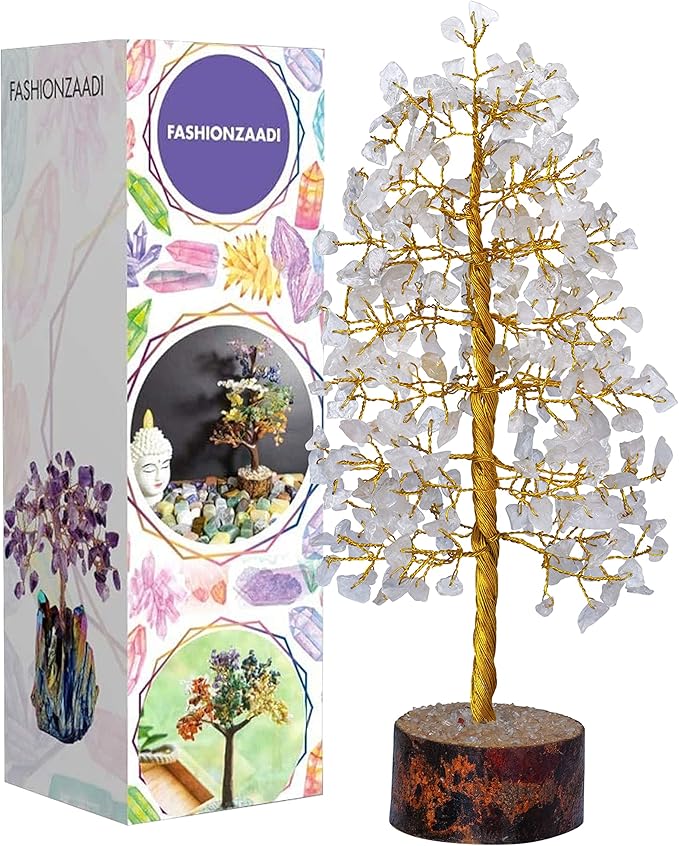 FASHIONZAADI Clear Quartz Gemstone Tree of Life - Handmade Crystal for Positive Energy, Chakra Money Tree Bonsai - Feng Shui Decor, Healing Crystals and Meditation Accessories, Spiritual Gift