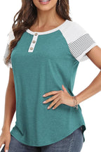 3/4 Sleeve Shirts for Women Crewneck Button Down Tunic Tops Raglan T Shirt