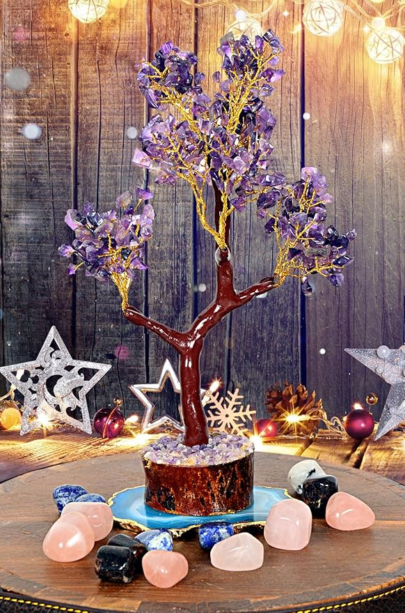 Amethyst Crystal Tree of Life-Birthday Gifts for Women-Spritual Gemstone Chakra Tree-for Positive Energy-Handcrafted Fengshui Tree-for Home & Office Decor-Purple Healing Crystal Quartz Tree-10" Size