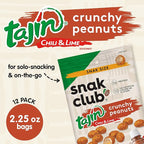 Snak Club Tajin Crunchy Peanuts, Nuts with Chili and Lime Seasoning, Mild, 2.25 oz Snack Bags, 12 Pack