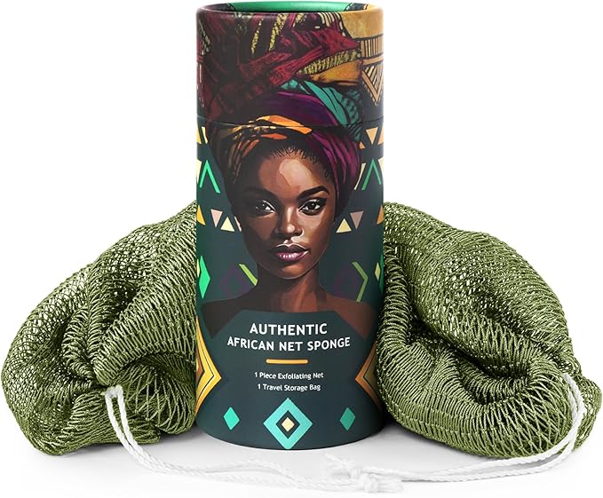 African Net Sponge Authentic - Afro Scrub Exfoliating Net Sponge with Knots - African Bath Sponges for Body Scrubber Exfoliator - Back Scrubber for Shower Bathing Accessories