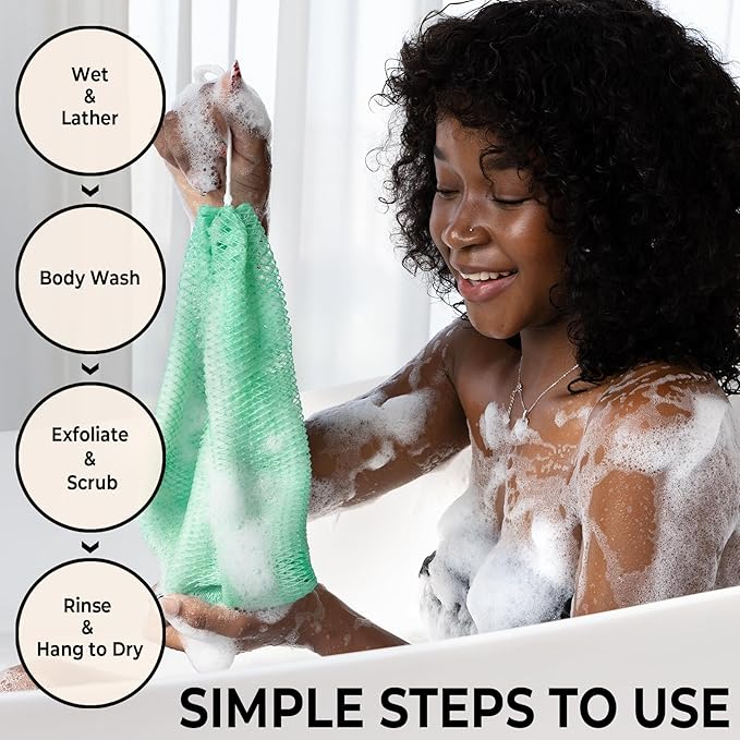African Net Sponge Authentic - Afro Scrub Exfoliating Net Sponge with Knots - African Bath Sponges for Body Scrubber Exfoliator - Back Scrubber for Shower Bathing Accessories