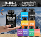 8-in-1 Shilajit for Men & Women with Ashwaganda Himalayan Organic Supplement with Rhodiola Rosea, Ginseng, Turmeric, Mushroom, for Immune Support, Energy, Calm, Focus, Clarity, Sleep, Cortisol