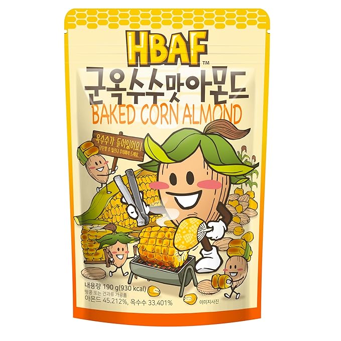 [Official Gilim HBAF] Korean Baked Corn Crunchy Almonds Nut | Nutritious & Gluten Free | Kids Lunch After-School, Work, Trip Camping Snack | Asian Snack Korean Chips Sovenior (Baked Corn, 1x190gram)