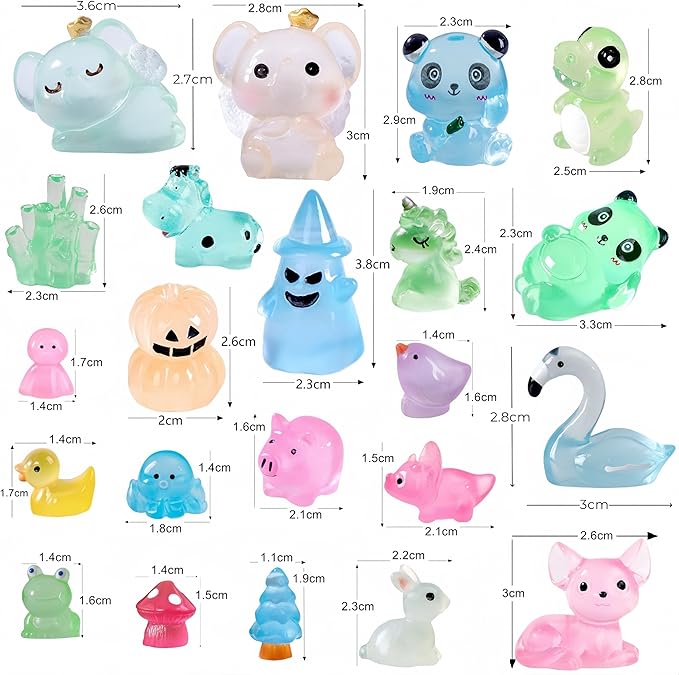 130pcs Various Luminous Mini Resin Animal Figurines Glow in The Dark Miniature Figures Ornament Fairy Garden Accessories Aquarium Landscape Bonsai Dollhouse Decor