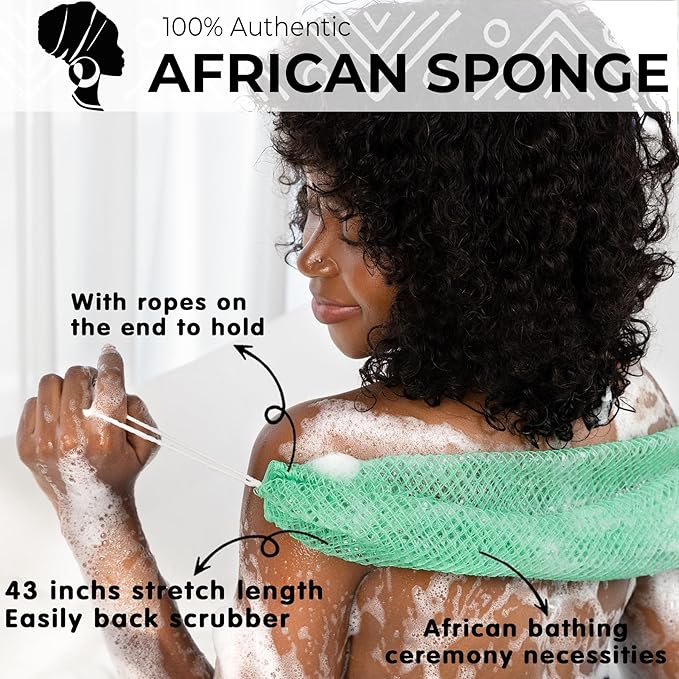 African Net Sponge Authentic - Afro Scrub Exfoliating Net Sponge with Knots - African Bath Sponges for Body Scrubber Exfoliator - Back Scrubber for Shower Bathing Accessories