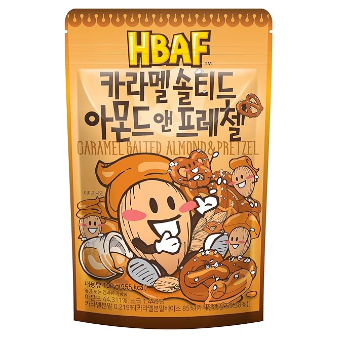 [Official Gilim HBAF] Korean Salted Caramel & Pretzel Almonds Nut Protein Snack | After-School, Lunch, Office, Work, Trip Camping Snack | Pre-workout Snack | Healthy Snacks| Korean Souvenir (Caramel Pretzel 1x190gram)