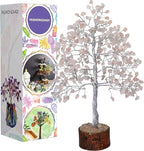 FASHIONZAADI Rose Quartz Crystal Tree, Silver Wire Feng Shui Gemstone Decor, Chakra Healing Stones Crystal Decor, Artificial Bonsai Money Tree, Good Luck Spiritual Gifts for Women & Men