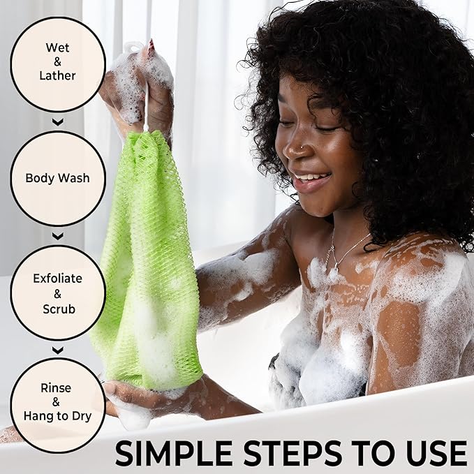 African Net Sponge Authentic - Afro Scrub Exfoliating Net Sponge with Knots - African Bath Sponges for Body Scrubber Exfoliator - Back Scrubber for Shower Bathing Accessories