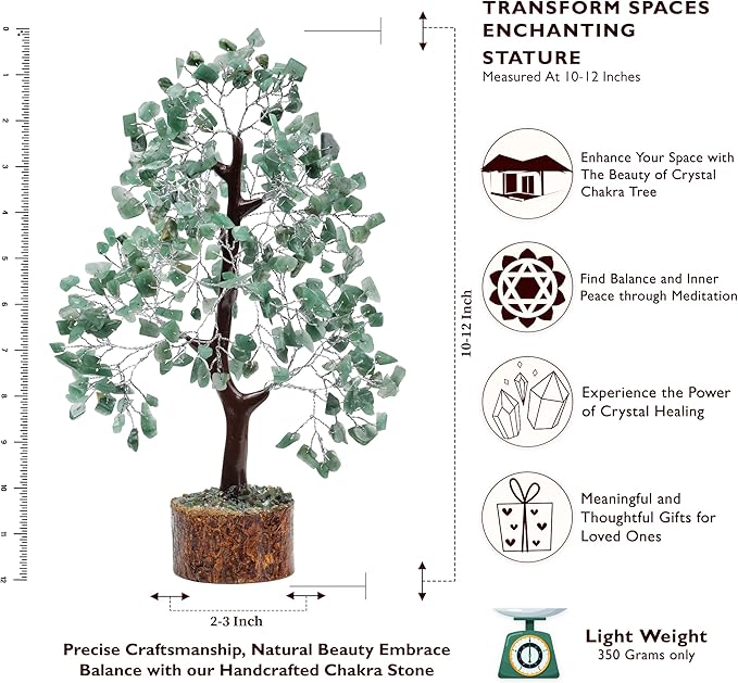 FASHIONZAADI Green Aventurine Crystal Tree, Crystals and Stones, Gem Tree, Healing Gemstones and Crystals Home Decor, Meditation Decor, Spiritual Gifts for Women, Good Luck Gift