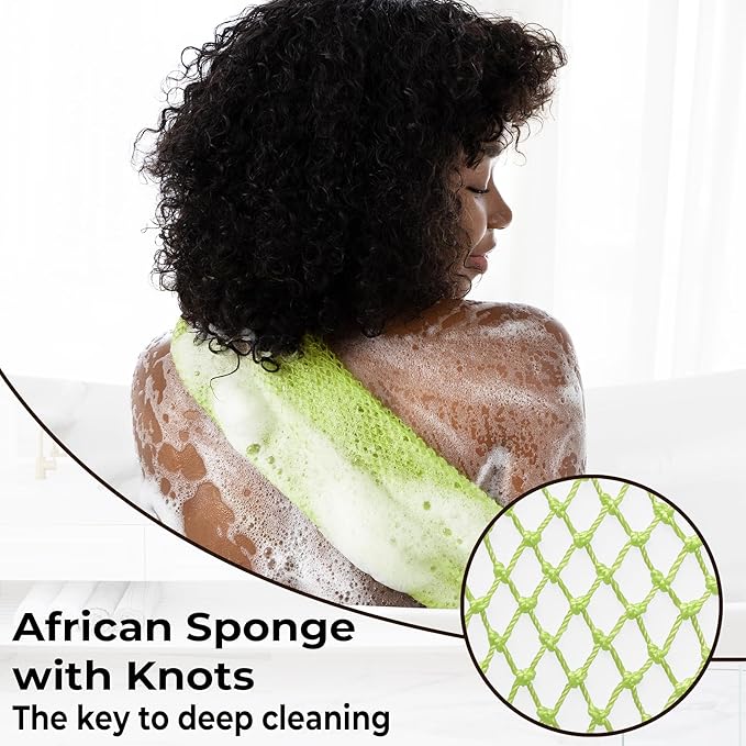 African Net Sponge Authentic - Afro Scrub Exfoliating Net Sponge with Knots - African Bath Sponges for Body Scrubber Exfoliator - Back Scrubber for Shower Bathing Accessories