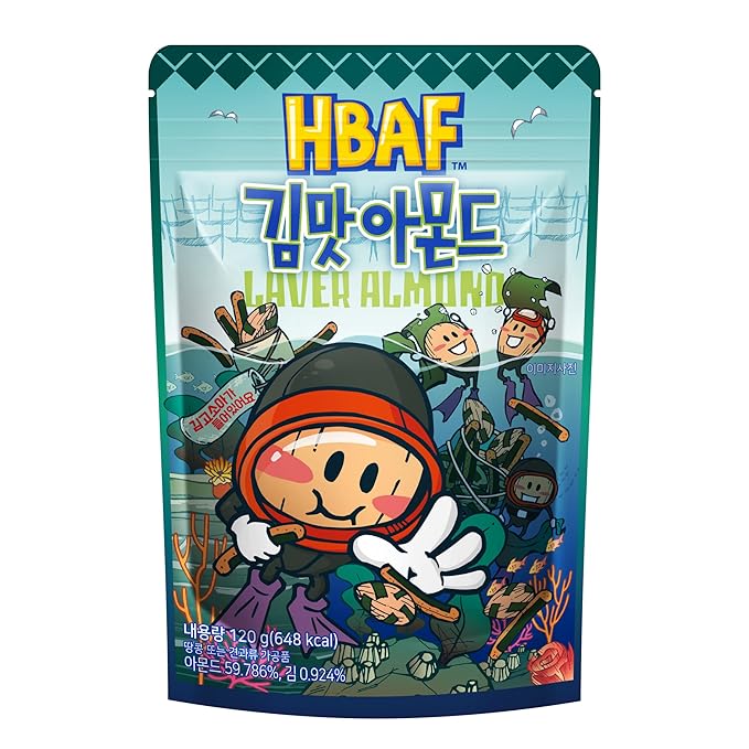 [Official Gilim HBAF] Korean Seasoned Laver Almonds Nut Snack | Kids, School, Office, Trip Snack | Pre-workout Snack | Asian Snacks (Seaweed, 1 x 120 gram pack)