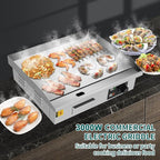 22" Commercial Electric Countertop Griddle, 3000W 110V Flat Top Grill, Non-Stick Teppanyaki Grill, Stainless Steel Hot Plate BBQ, with Adjustable Temp Control for Restaurant Kitchen