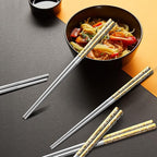 5 Pairs Gold Dragon Chopsticks Set Stainless Steel 316 Gold Plated Reusable Kitchen Dinning Eating Utensils Modern Chop Sticks Dishwasher Safe and Luxury Tableware Gift