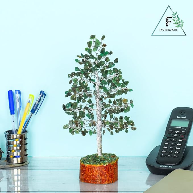FASHIONZAADI Gemstone Money Tree Reiki Healing Chakra Balancing Handmade Bonsai Trees Spiritual Gift Aura Cleansing Good Luck Home Decor (Green Aventurine Silver Wire)