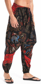 AITFINEISM Men's Drawstring Aladdin Hippie Harem Pants Loose Drop Crotch Trousers