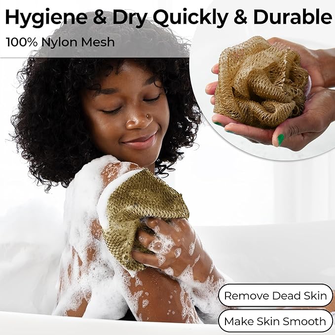 African Net Sponge Authentic - Afro Scrub Exfoliating Net Sponge with Knots - African Bath Sponges for Body Scrubber Exfoliator - Back Scrubber for Shower Bathing Accessories