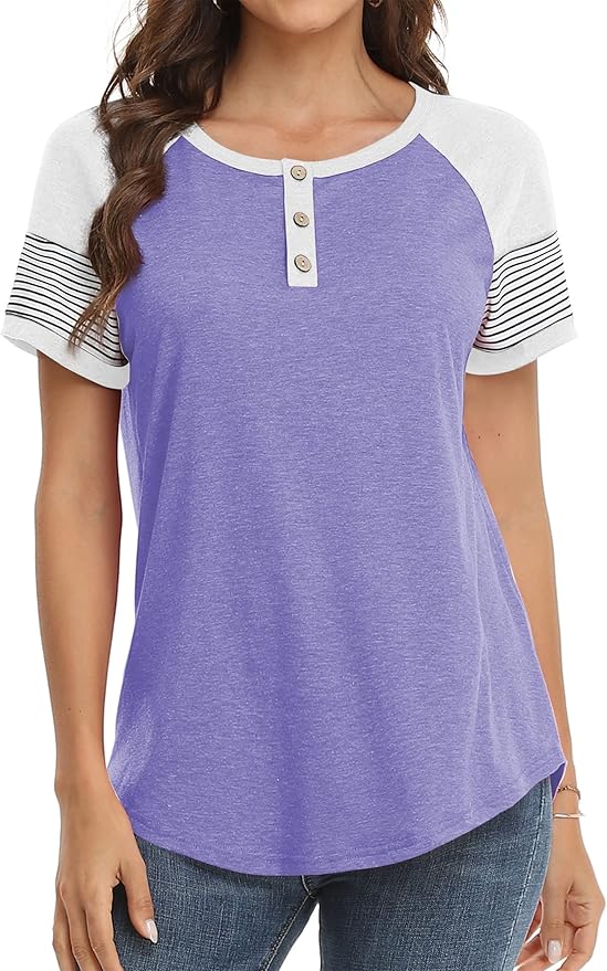 3/4 Sleeve Shirts for Women Crewneck Button Down Tunic Tops Raglan T Shirt