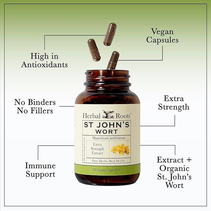 Herbal Roots Mood Duo, Organic St. John's Wort and Ashwagandha Supplement, Natural Mood Support, Non-GMO