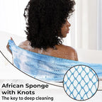 African Net Sponge Authentic - Afro Scrub Exfoliating Net Sponge with Knots - African Bath Sponges for Body Scrubber Exfoliator - Back Scrubber for Shower Bathing Accessories