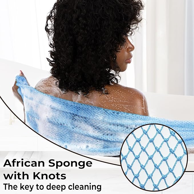 African Net Sponge Authentic - Afro Scrub Exfoliating Net Sponge with Knots - African Bath Sponges for Body Scrubber Exfoliator - Back Scrubber for Shower Bathing Accessories