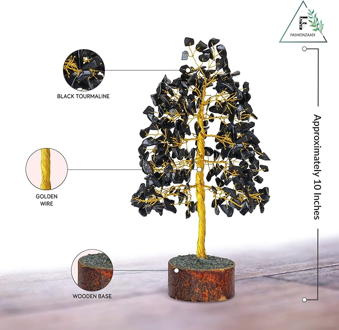 FASHIONZAADI Black Tourmaline Gemstone Tree - Feng Shui Money Bonsai Tree for Home Decor - Black Tourmaline Crystal Spiritual Gift - Good Energy Chakra Stone 10 Inch - Good Luck Stones and Crystals