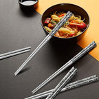 5 Pairs Dragon Chopsticks Set Black Stainless Steel 316 Kitchen Dinning Utensils Reusable Japanese Korean Chinese Dishwasher Safe Non-Slip Chop Sticks Tableware Gift 9.26"