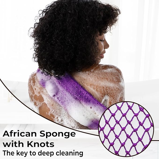 African Net Sponge Authentic - Real African Exfoliating Body Scrubber Sponge with Knots - Shower Washcloths for Exfoliator - Body Care Bathing Accessories