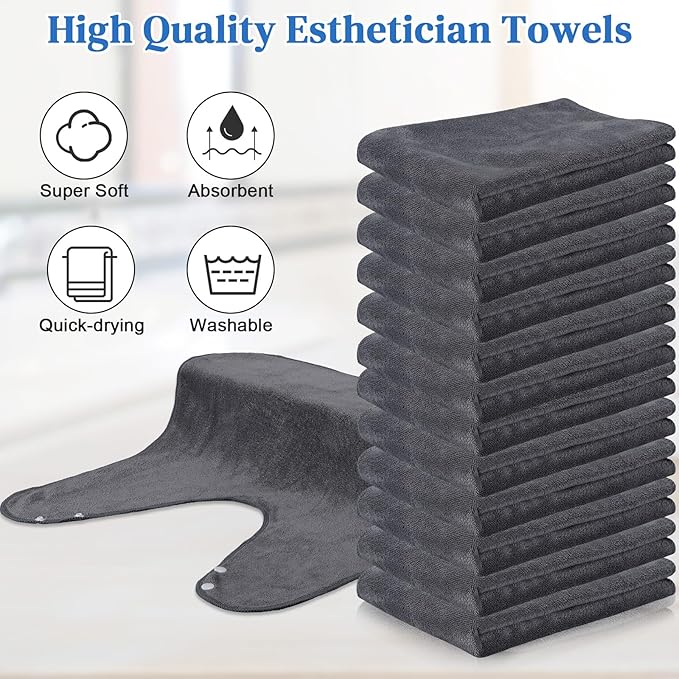 12 Pieces Facial Towels Split Design Soft Esthetician Towels Removing Spa Microfiber Face Cloth for Home Salon Facial Steam Massage and Cleansing(Dark Gray)