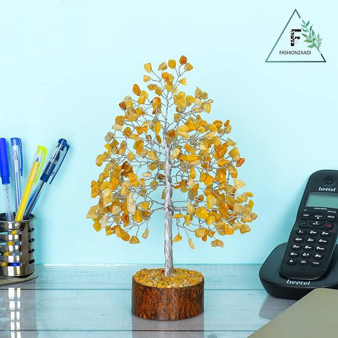 FASHIONZAADI Yellow Aventurine Healing Crystal Bonsai Tree, Desk Decor for Room & Office Decor, Spiritual Gift - Crystals for Home, Room Decor - Cute House Warming Gifts for Women, Mom Birthday