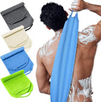 Moukeren Exfoliating Back Scrubber with Handles 4 Pack Nylon Back Exfoliator Extended Length Washers Scrubbers Stretchable Pull Strap Exfoliating Washcloth(Dark Blue, Gray, Beige, Fluorescent Green)