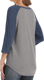 3/4 Sleeve Shirts for Women Crewneck Button Down Tunic Tops Raglan T Shirt