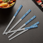 5 Pairs Blue Dragon Chopsticks Set Stainless Steel 316 Reusable Kitchen Eating Utensils Non Slip Chop Sticks Dishwasher Safe Tableware Gift Set 9.26 inches