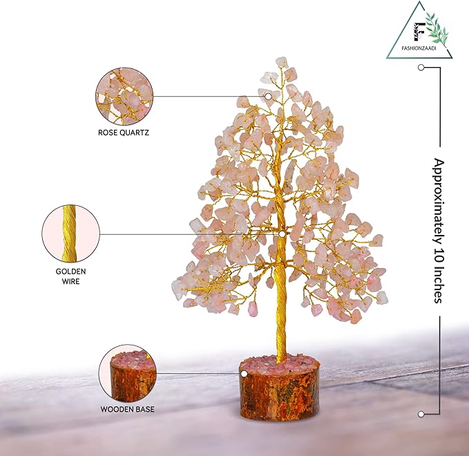 FASHIONZAADI Crystal Tree of Life with Rose Quartz - Pink Gemstone Bonsai for Positive Vibes - Feng Shui Money Tree for Meditation, Healing & Home Decoration