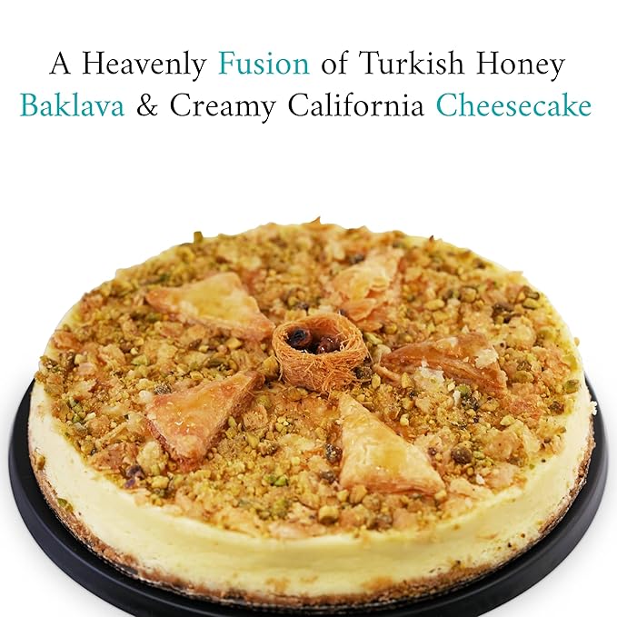 Andy Anand Luxurious Baklava Cheesecake: Turkish Honey & California Cream Fusion - Gourmet 9-inch Dessert Delight, 2.8 lbs