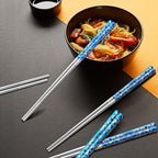 5 Pairs Blue Dragon Chopsticks Set Stainless Steel 316 Reusable Kitchen Eating Utensils Non Slip Chop Sticks Dishwasher Safe Tableware Gift Set 9.26 inches