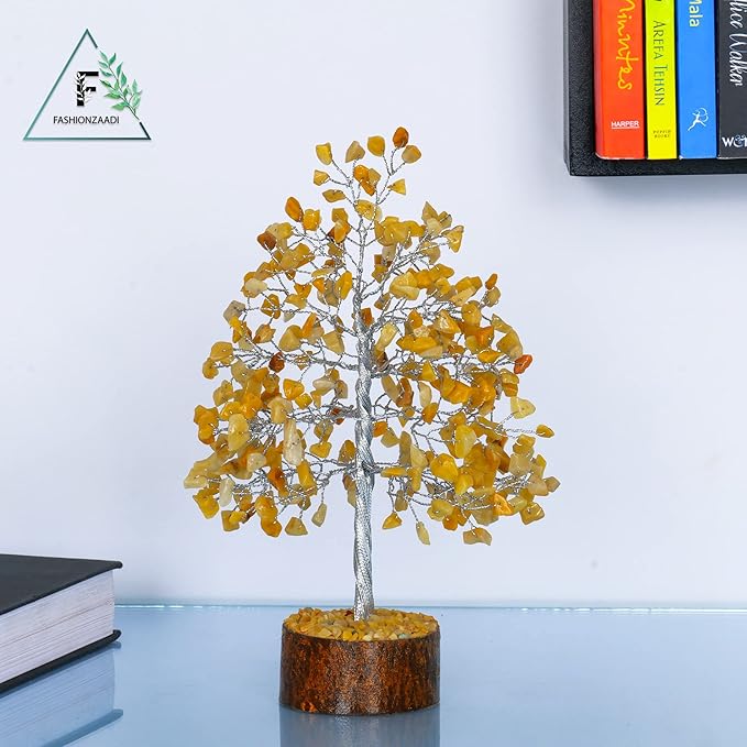 FASHIONZAADI Yellow Aventurine Healing Crystal Bonsai Tree, Desk Decor for Room & Office Decor, Spiritual Gift - Crystals for Home, Room Decor - Cute House Warming Gifts for Women, Mom Birthday