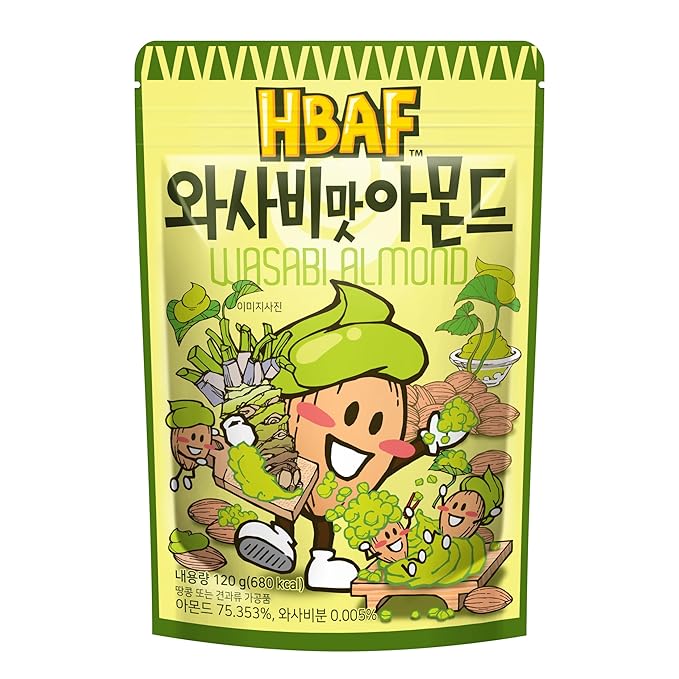 [Official Gilim HBAF] Korean Seasoned Wasabi Almonds Nut Protein Snack | Nutritious & Gluten Free | School, Work, Trip snack | Pre-workout Snack (Wasabi, 1x120gram pack)
